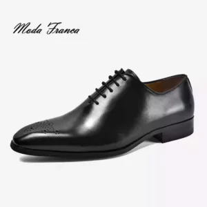 [Moda Franca] Men's British Oxford Shoes, Genuine Leather Brogue Design, Handmade Whole-Cut Formal Dress Shoes, Sizes 40 to 45 - Image 2
