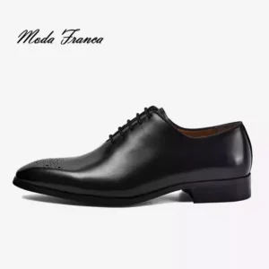 [Moda Franca] Men's British Oxford Shoes, Genuine Leather Brogue Design, Handmade Whole-Cut Formal Dress Shoes, Sizes 40 to 45 - Image 3