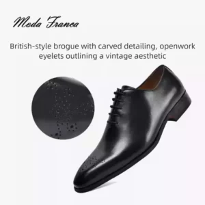 [Moda Franca] Men's British Oxford Shoes, Genuine Leather Brogue Design, Handmade Whole-Cut Formal Dress Shoes, Sizes 40 to 45 - Image 4