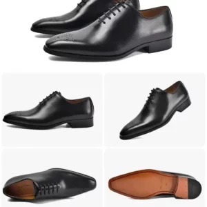 [Moda Franca] Men's British Oxford Shoes, Genuine Leather Brogue Design, Handmade Whole-Cut Formal Dress Shoes, Sizes 40 to 45 - Image 6