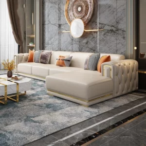 # Hot Luxury Design Sectional 1 2 3 Seater Leather Tufted Sofa Set Modern U Shape Living Room Furniture - Image 3