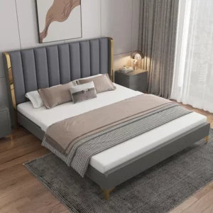 Nordic California king Bed Storage Ottoman New Design Top Fabric Solid Wood Double king Size Bed Fabric Raised Single Bed - Image 4