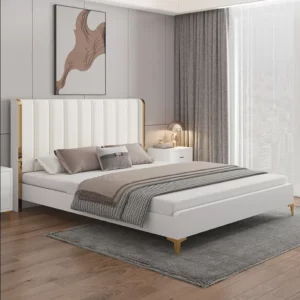 Nordic California king Bed Storage Ottoman New Design Top Fabric Solid Wood Double king Size Bed Fabric Raised Single Bed - Image 5