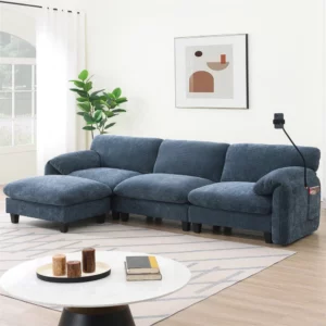 Sectional Sofa Couch with Ottoman Wholesale L-Shape with Extra-Wide Seat Cushion USB Type-C Charger Phone Holder Modular - Image 1
