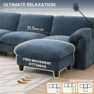 Sectional Sofa Couch with Ottoman Wholesale L-Shape with Extra-Wide Seat Cushion USB Type-C Charger Phone Holder Modular - Image 4