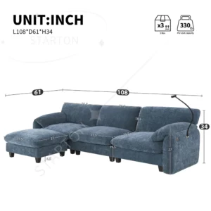 Sectional Sofa Couch with Ottoman Wholesale L-Shape with Extra-Wide Seat Cushion USB Type-C Charger Phone Holder Modular - Image 6