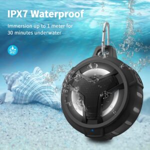 EBODA Bluetooth Shower Speaker, Portable Bluetooth Speakers, IP67 Waterproof Wireless Speaker with LED Light, Floating, 2000mAh, True Wireless Stereo for Kayak, Beach, Gifts for unisex -Black - Image 8
