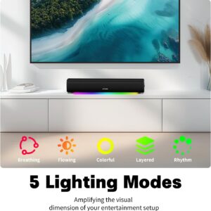 Sound Bar for Smart TV, 16'/60W Soundbar with Impactful Bass, Dynamic Light and Remote Control, Wall Mountable TV Speakers with Bluetooth/Optical/3.5MM AUX for Gaming/PC/Projector - Image 5