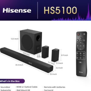 Hisense HS5100 5.1Ch Sound Bar with Wireless Subwoofer, 540W, Dolby Digital Plus, Bluetooth 5.3, EzPlay, Roku TV Ready, DTS: X, HDMI/AUX/ARC/Optical/USB (HS5100, 2024 Model) - Image 11