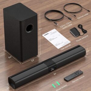 Saiyin Sound Bar for Smart TV with 5.25 Inch Subwoofer, 100W 24 Inch Soundbar for TV, TV Soundbar with Optical, ARC, AUX and Bluetooth 5.3 Inputs, Detachable Surround Sound System for TV - Image 2