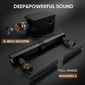 Saiyin Sound Bar for Smart TV with 5.25 Inch Subwoofer, 100W 24 Inch Soundbar for TV, TV Soundbar with Optical, ARC, AUX and Bluetooth 5.3 Inputs, Detachable Surround Sound System for TV - Image 5