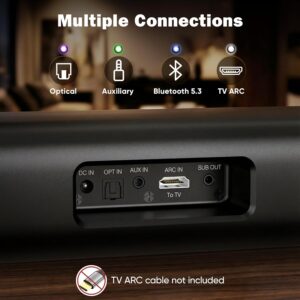 Sound Bar for Smart TV,3.1ch Soundbar with Wired Subwoofer,100W Deep Bass, TV-ARC/Optical/AUX/Bluetooth 5.3 Connect, Surround Sound System for TV PC/Gaming/Projectors - Image 5
