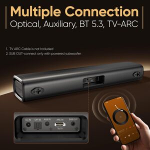 Saiyin Sound Bar for Smart TV, 60W Bluetooth 5.3 Soundbar with Dual Bass Drivers&Clear Voice, Virtual Surround Sound System with TV-ARC/Optical/AUX for TV/PC/Gaming/Projectors, 17 inch, Wall Mountable - Image 5