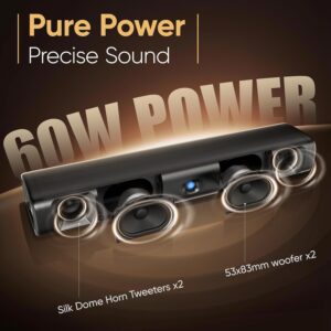Saiyin Sound Bar for Smart TV, 60W Bluetooth 5.3 Soundbar with Dual Bass Drivers&Clear Voice, Virtual Surround Sound System with TV-ARC/Optical/AUX for TV/PC/Gaming/Projectors, 17 inch, Wall Mountable - Image 6