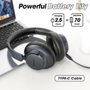 BERIBES Upgraded Hybrid Active Noise Cancelling Headphones with Transparent Modes,70H Playtime Bluetooth Headphones Wireless Bluetooth with Mic, Deep Bass,3.5MM Cable,Soft-Earpads,Fast Charging-Black - Image 6
