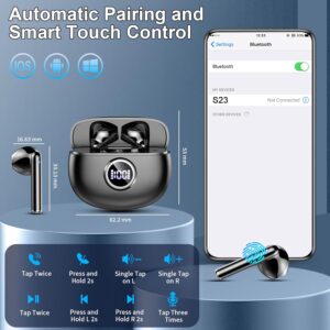 Wireless Earbuds, 2025 Bluetooth 5.3 Headphones HiFi Stereo Ear buds with ENC Noise Cancelling Mics, 40H Bluetooth Earbuds with Dual LED Display, IP7 Waterproof in Ear Earphones for Android iOS, Black - Image 2