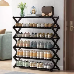 New Bamboo Folding Shoe Rack Free Installation Simple Home Indoor Good-looking Black Economical Multi-layer Solid Wood Shoe Cabi - Image 2