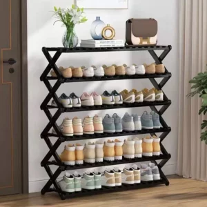 New Bamboo Folding Shoe Rack Free Installation Simple Home Indoor Good-looking Black Economical Multi-layer Solid Wood Shoe Cabi - Image 3