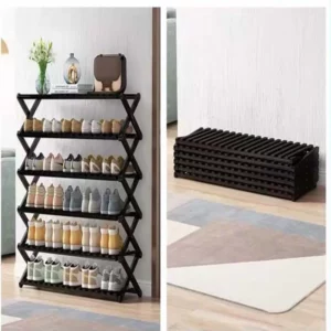 New Bamboo Folding Shoe Rack Free Installation Simple Home Indoor Good-looking Black Economical Multi-layer Solid Wood Shoe Cabi - Image 5