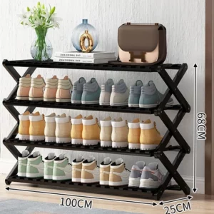 New Bamboo Folding Shoe Rack Free Installation Simple Home Indoor Good-looking Black Economical Multi-layer Solid Wood Shoe Cabi - Image 4
