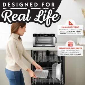 Gourmia Toaster Oven Digital Air Fryer - Convection Mode with 4 Slice Capacity, 3 Rack Positions, 12 Presets, Toast, Bagel, Bake, Roast, Broil, Dehydrate, Popcorn, Fits 9" Pizza, Stainless Steel - Image 3