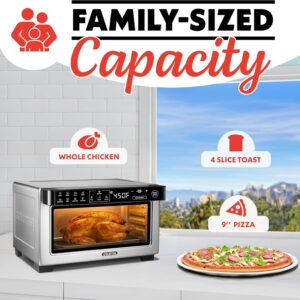 Gourmia Toaster Oven Digital Air Fryer - Convection Mode with 4 Slice Capacity, 3 Rack Positions, 12 Presets, Toast, Bagel, Bake, Roast, Broil, Dehydrate, Popcorn, Fits 9" Pizza, Stainless Steel - Image 4