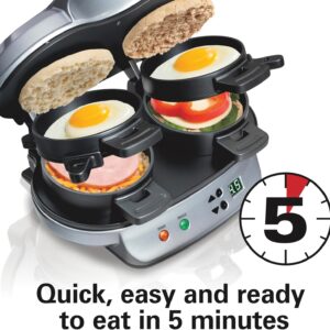 Hamilton Beach Dual Breakfast Sandwich Maker with Timer, Ready in 5 Minutes, Removable Dishwasher Safe PFAS-Free Non-Stick Egg Cooker Ring, Silver (25490MNA) - Image 6