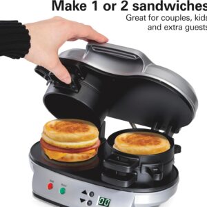 Hamilton Beach Dual Breakfast Sandwich Maker with Timer, Ready in 5 Minutes, Removable Dishwasher Safe PFAS-Free Non-Stick Egg Cooker Ring, Silver (25490MNA) - Image 7