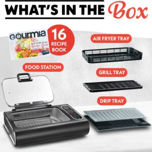 Gourmia Smokeless Indoor Grill - Air Fryer Combo with Smoke Extractor, 5 Cooking Presets, Grill, Air Fry, Roast, Bake, Dehydrate, Countertop Cooker, Glass Lid - Image 5