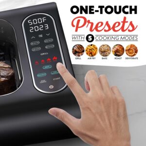 Gourmia Smokeless Indoor Grill - Air Fryer Combo with Smoke Extractor, 5 Cooking Presets, Grill, Air Fry, Roast, Bake, Dehydrate, Countertop Cooker, Glass Lid - Image 6