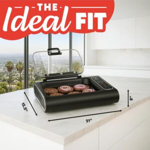 Gourmia Smokeless Indoor Grill - Air Fryer Combo with Smoke Extractor, 5 Cooking Presets, Grill, Air Fry, Roast, Bake, Dehydrate, Countertop Cooker, Glass Lid - Image 9