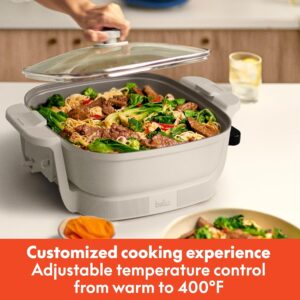 bella Make & Take Electric Skillet, Fits-anywhere™ kitchenware, EverGood™ Ceramic Coating, Adjustable Temperature & Dishwasher-Safe Tempered Glass Lid, Cast Aluminum Base, 1200 Watt, Oatmilk - Image 5