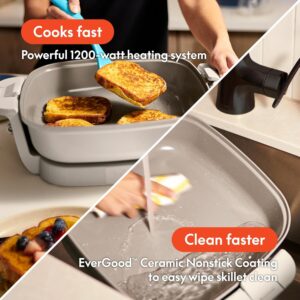 bella Make & Take Electric Skillet, Fits-anywhere™ kitchenware, EverGood™ Ceramic Coating, Adjustable Temperature & Dishwasher-Safe Tempered Glass Lid, Cast Aluminum Base, 1200 Watt, Oatmilk - Image 6