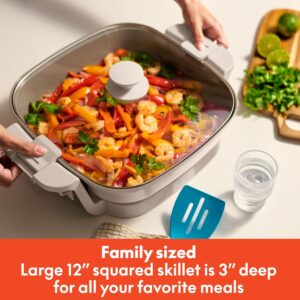 bella Make & Take Electric Skillet, Fits-anywhere™ kitchenware, EverGood™ Ceramic Coating, Adjustable Temperature & Dishwasher-Safe Tempered Glass Lid, Cast Aluminum Base, 1200 Watt, Oatmilk - Image 7