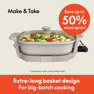 bella Make & Take Electric Skillet, Fits-anywhere™ kitchenware, EverGood™ Ceramic Coating, Adjustable Temperature & Dishwasher-Safe Tempered Glass Lid, Cast Aluminum Base, 1200 Watt, Oatmilk - Image 8