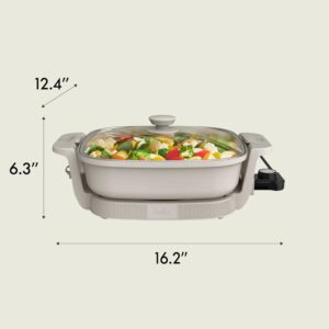 bella Make & Take Electric Skillet, Fits-anywhere™ kitchenware, EverGood™ Ceramic Coating, Adjustable Temperature & Dishwasher-Safe Tempered Glass Lid, Cast Aluminum Base, 1200 Watt, Oatmilk - Image 9