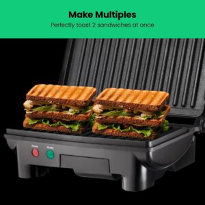 Chefman Electric Panini Press Grill, Compact 2-Slice Sandwich Maker, Non-Stick Coated Plates, Opens 180 Degrees, Dishwasher Safe, Removable Drip Tray, Stainless Steel/Black - Image 3