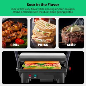 Chefman Electric Panini Press Grill, Compact 2-Slice Sandwich Maker, Non-Stick Coated Plates, Opens 180 Degrees, Dishwasher Safe, Removable Drip Tray, Stainless Steel/Black - Image 4