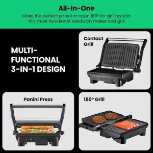 Chefman Electric Panini Press Grill, Compact 2-Slice Sandwich Maker, Non-Stick Coated Plates, Opens 180 Degrees, Dishwasher Safe, Removable Drip Tray, Stainless Steel/Black - Image 5