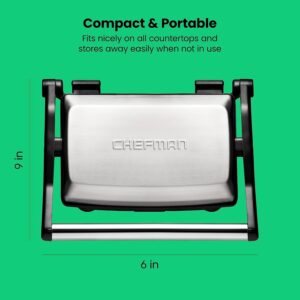 Chefman Electric Panini Press Grill, Compact 2-Slice Sandwich Maker, Non-Stick Coated Plates, Opens 180 Degrees, Dishwasher Safe, Removable Drip Tray, Stainless Steel/Black - Image 7
