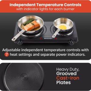 Elite Gourmet EDB-302BF# Countertop Double Cast Iron Burner, 1500 Watts Electric Hot Plate, Temperature Controls, Power Indicator Lights, Easy to Clean, Black - Image 5