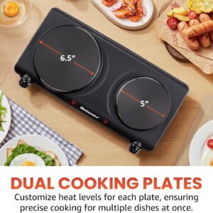 Elite Gourmet EDB-302BF# Countertop Double Cast Iron Burner, 1500 Watts Electric Hot Plate, Temperature Controls, Power Indicator Lights, Easy to Clean, Black - Image 6