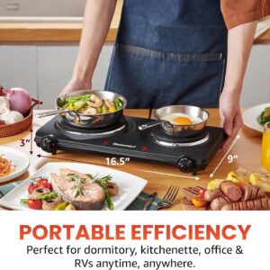 Elite Gourmet EDB-302BF# Countertop Double Cast Iron Burner, 1500 Watts Electric Hot Plate, Temperature Controls, Power Indicator Lights, Easy to Clean, Black - Image 7