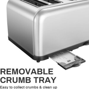 Toaster 4 Slice, Dual Independent Controls, Extra Wide Slot Toasters for Bagel, Bread, Waffles, 7 Shade Settings, 4 Main Functions, Removable Crumb Tray, 1500 Watts, Brushed Stainless Steel - Image 3