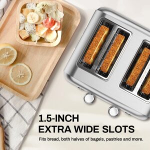 Toaster 4 Slice, Dual Independent Controls, Extra Wide Slot Toasters for Bagel, Bread, Waffles, 7 Shade Settings, 4 Main Functions, Removable Crumb Tray, 1500 Watts, Brushed Stainless Steel - Image 4
