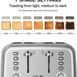 Toaster 4 Slice, Dual Independent Controls, Extra Wide Slot Toasters for Bagel, Bread, Waffles, 7 Shade Settings, 4 Main Functions, Removable Crumb Tray, 1500 Watts, Brushed Stainless Steel - Image 6