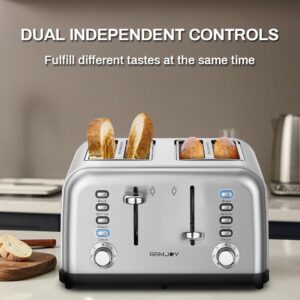 Toaster 4 Slice, Dual Independent Controls, Extra Wide Slot Toasters for Bagel, Bread, Waffles, 7 Shade Settings, 4 Main Functions, Removable Crumb Tray, 1500 Watts, Brushed Stainless Steel - Image 7
