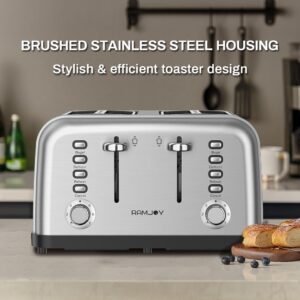 Toaster 4 Slice, Dual Independent Controls, Extra Wide Slot Toasters for Bagel, Bread, Waffles, 7 Shade Settings, 4 Main Functions, Removable Crumb Tray, 1500 Watts, Brushed Stainless Steel - Image 8