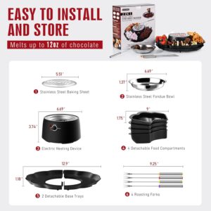 2 in 1 Electric S’mores Maker & Fondue Pot, Tabletop Indoor Smores kit with 4 Roasting Forks, 4 Detachable Trays & 1 Flameless Temperature-controlled Heater, Movie Night Supplies & Housewarming Gifts - Image 5