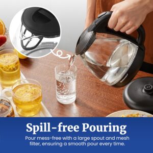 Elite Gourmet EKT1001 Electric 1.0L BPA-Free 1100W Glass Kettle Cordless 360° Base, Stylish Blue LED Interior, Handy Auto Shut-Off Function – Quickly Boil Water For Tea & More, Black - Image 2